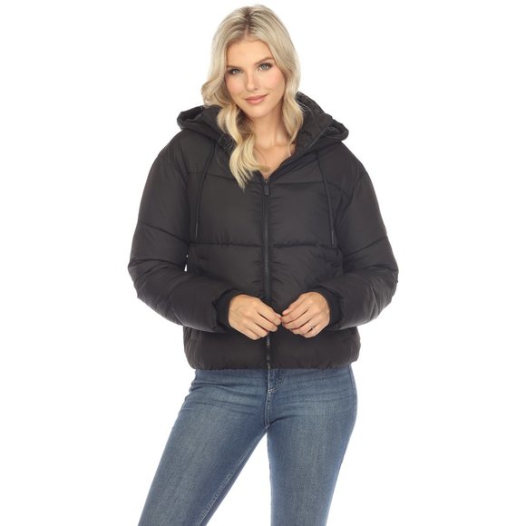 Women's Full Front Zip Hooded Bomber Puffer Jacket - Picture 5 of 7